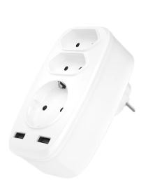 Ladrón de triple enchufe con 2 USB A cargador 5V 2.4A