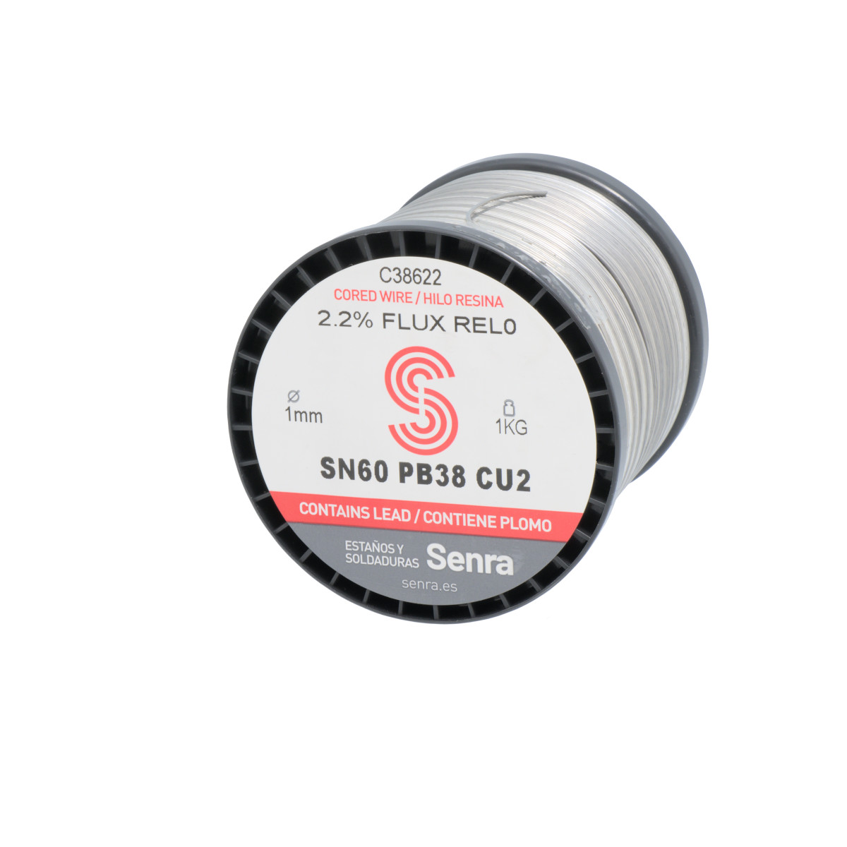 Carrete Estaño Sn60 Pb38 Cu2 2,2% Flux Rel0 1,0mm 1kg