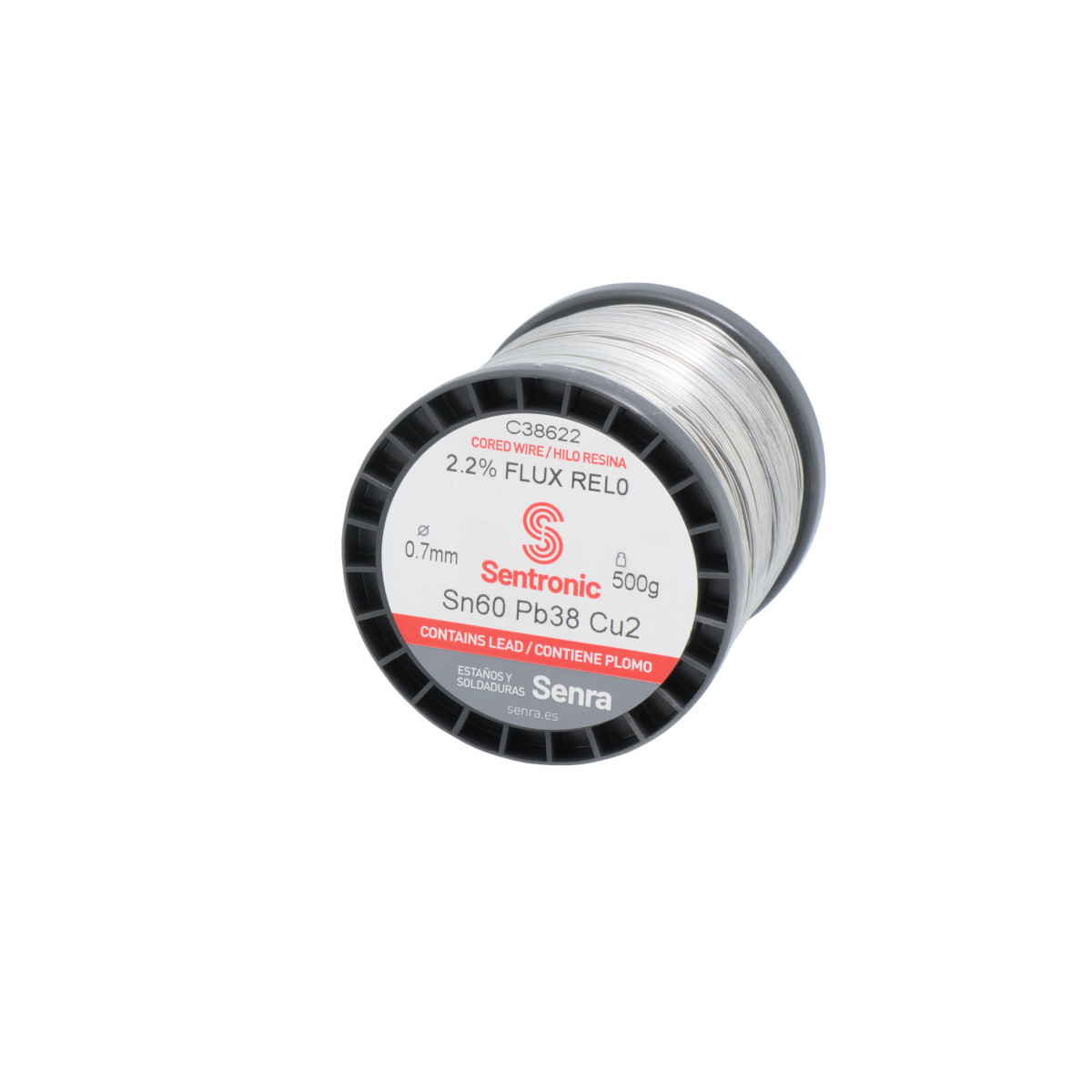 Carrete Estaño 0,7mm 500gr Sn60 Pb38 Cu2 2,2% Flux Rel0 C49624
